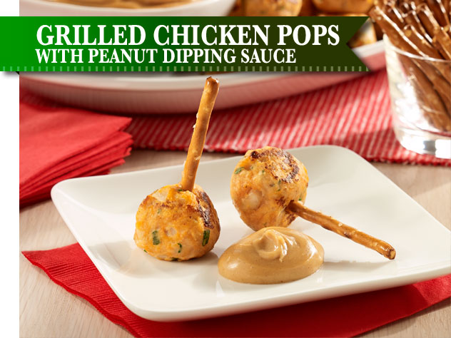 Grilled Chicken Pops with Peanut Dipping Sauce Recipe